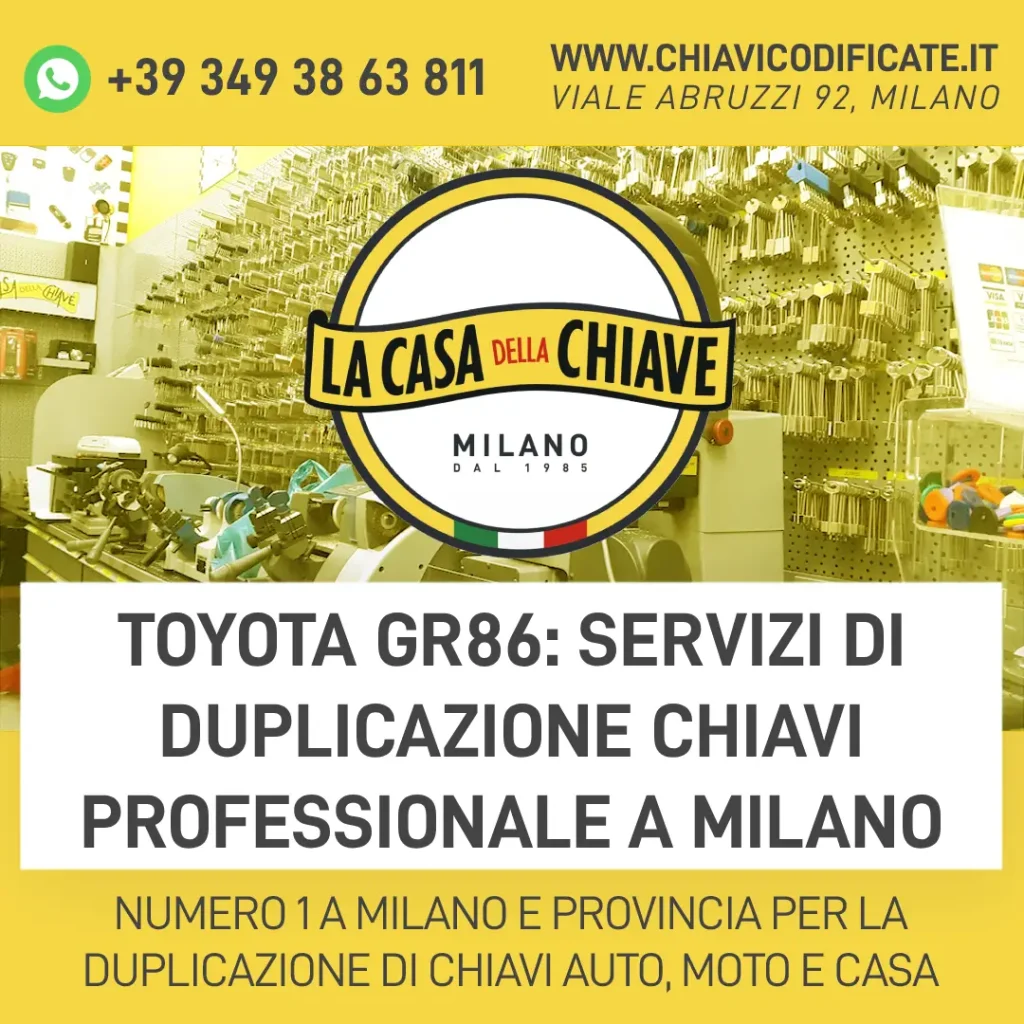 Toyota GR86: servizi di duplicazione chiavi professionale a Milano