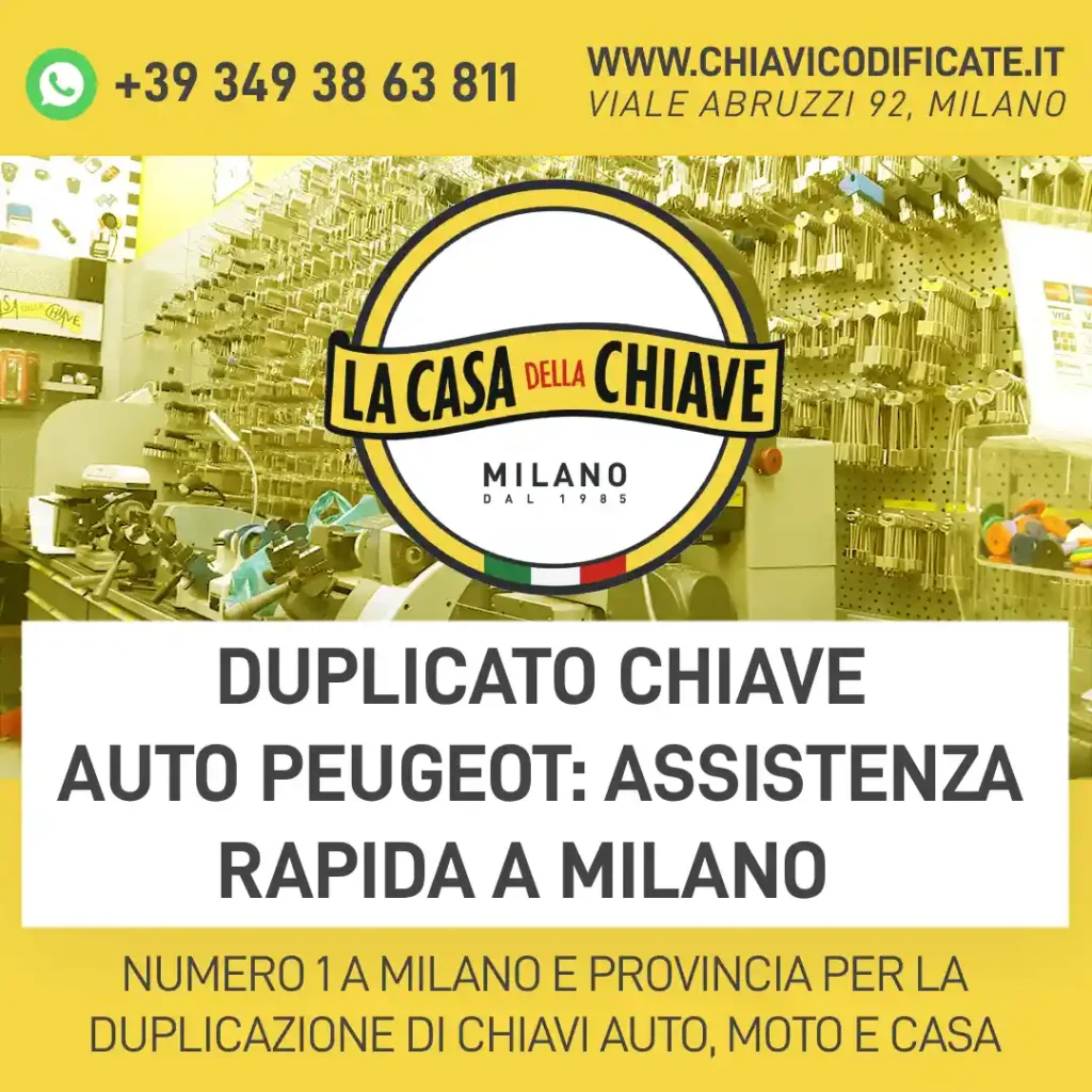 Duplicato chiave auto Peugeot: assistenza rapida a Milano
