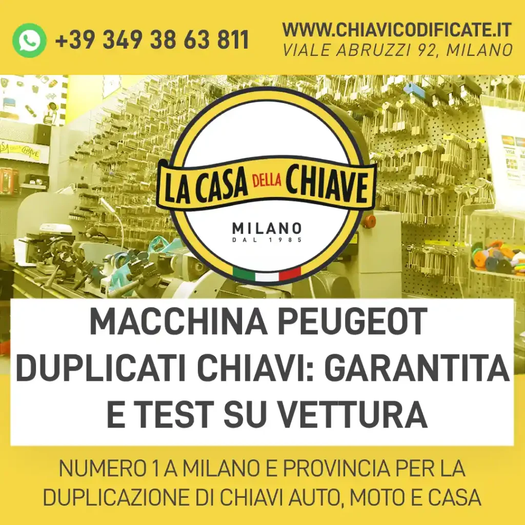 Macchina Peugeot duplicati chiavi: garantita e test su vettura