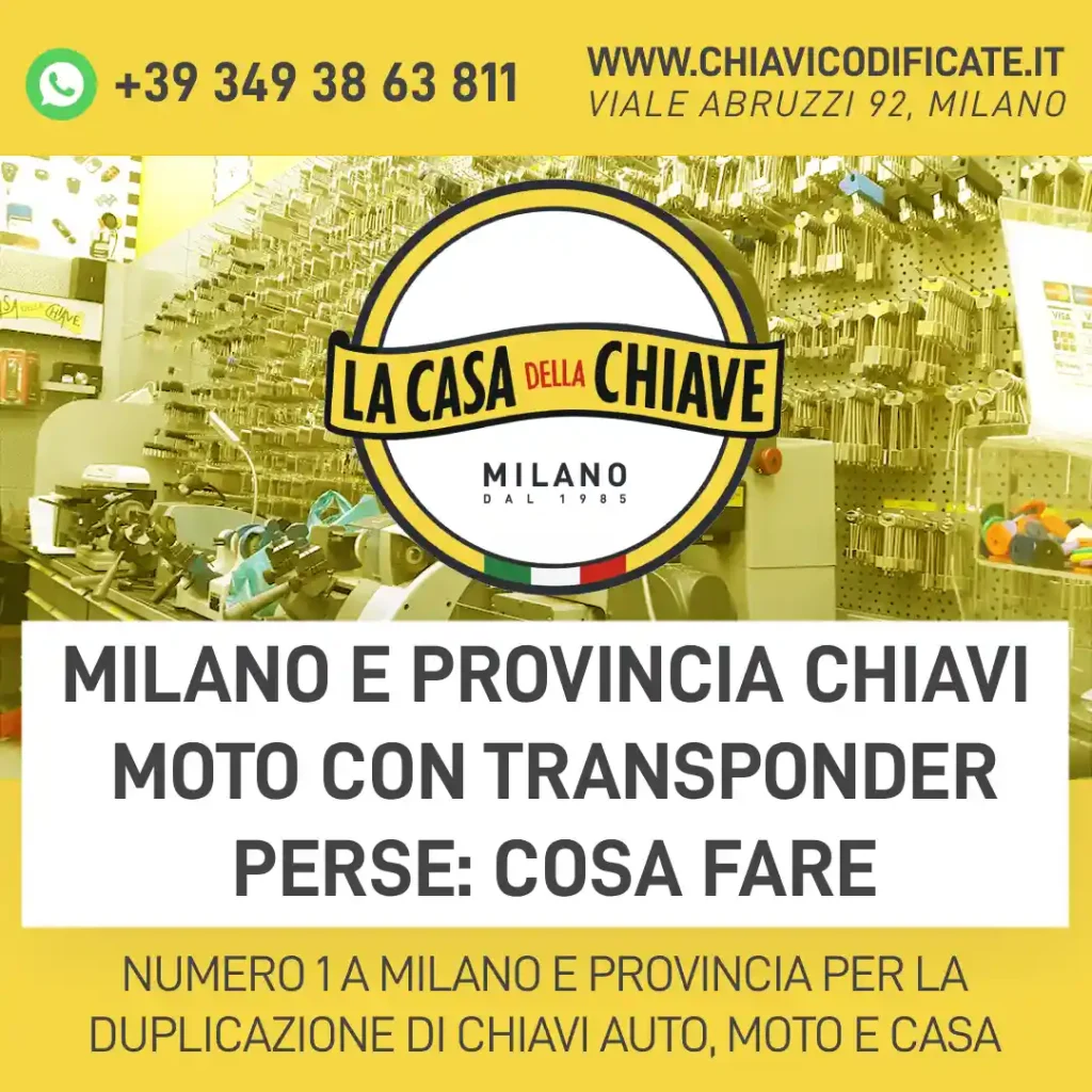 Milano e Provincia chiavi moto con transponder perse: cosa fare