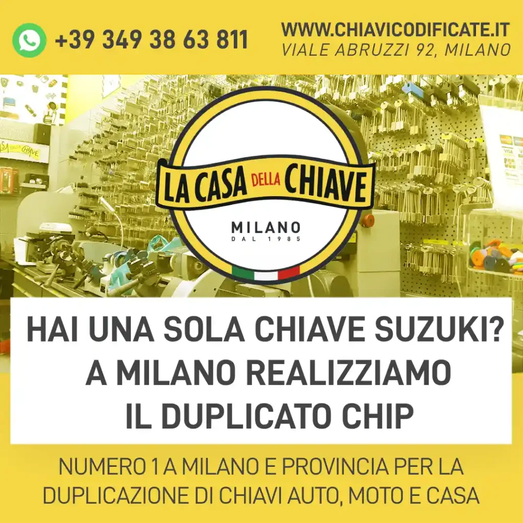 Hai una sola chiave Suzuki? A Milano realizziamo il duplicato chip