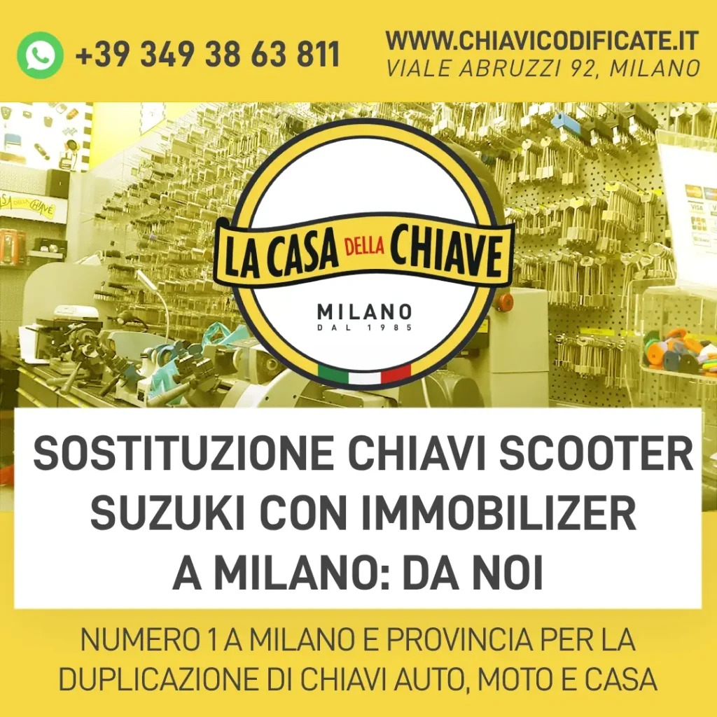 Sostituzione chiavi scooter Suzuki con immobilizer a Milano: da noi