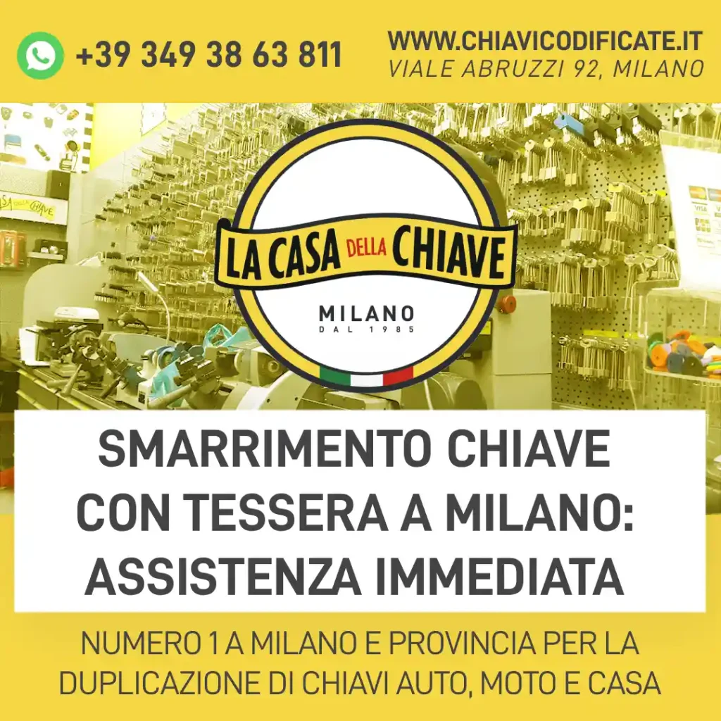 Smarrimento chiave con tessera a Milano: assistenza immediata